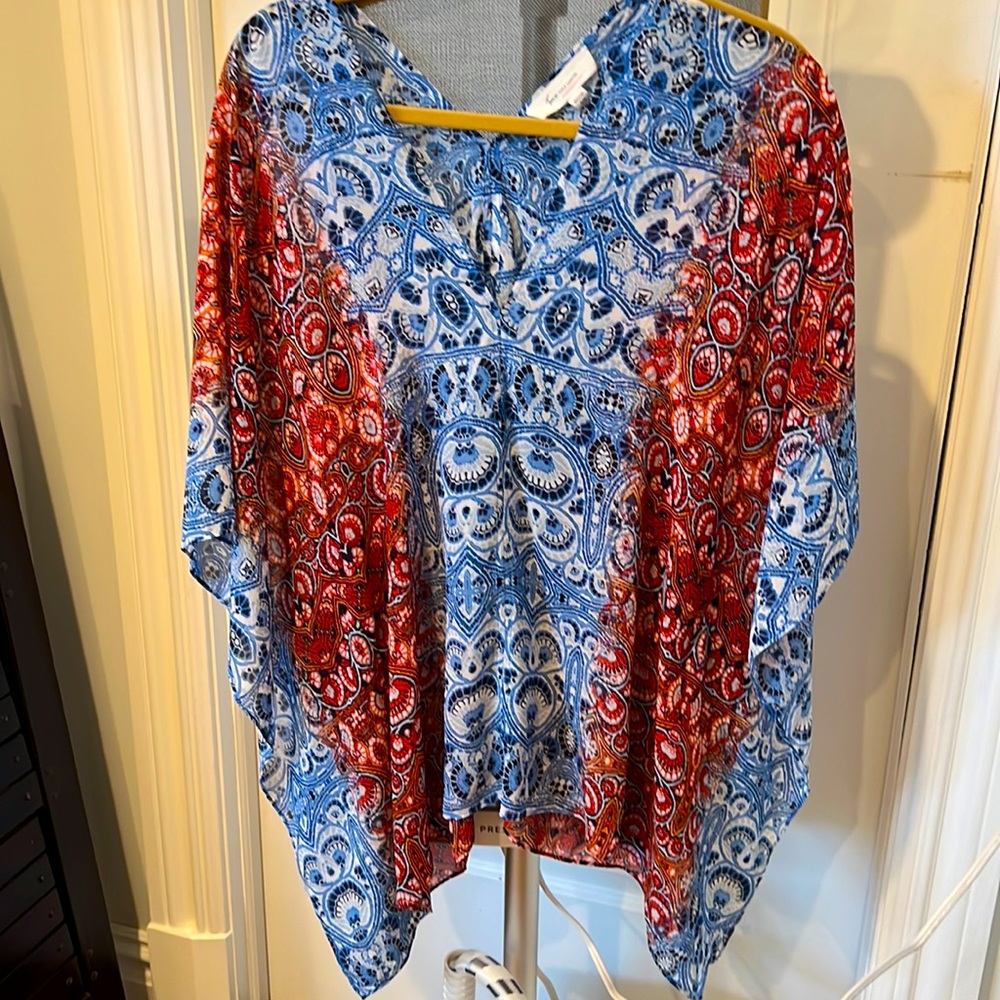 TWO by Vince Camuto Blue/Orangey Red Poncho